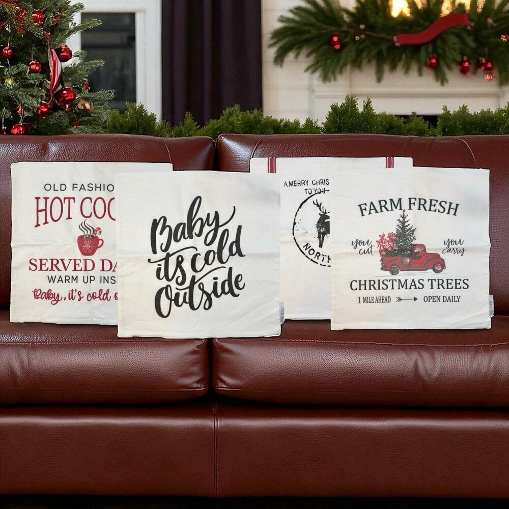 Set 4 Our Traditions 18" x 18" Christmas Canvas Pillow Covers Printed Holiday